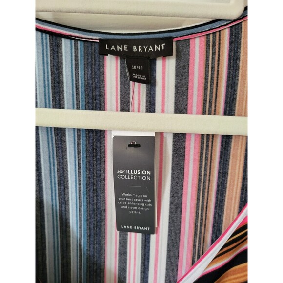 Lane Bryant Blue, Pink, Orange, Striped Babydoll Shirt Size 10/12 - Picture 3 of 3